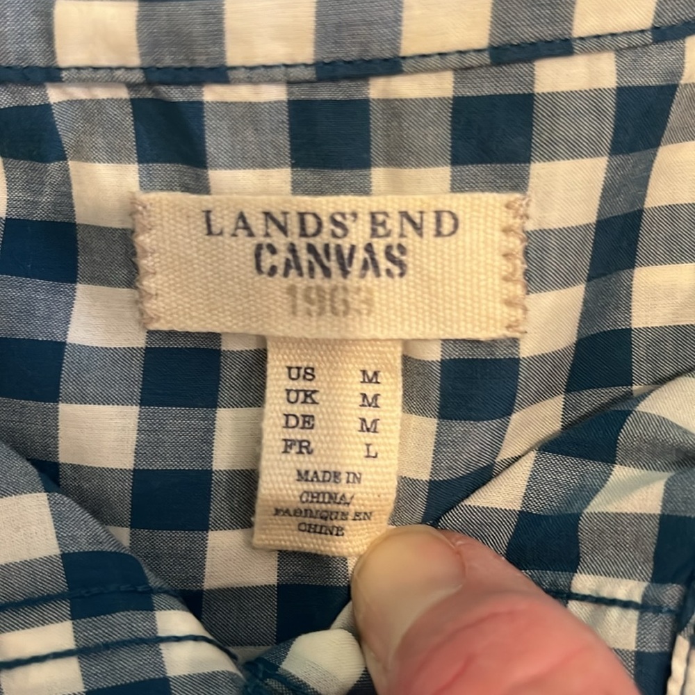 Lands' End Canvas Blue and White Checkered Shirt - Picture 2 of 5